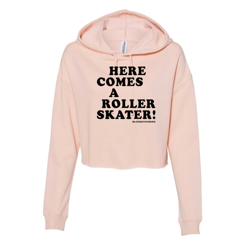 Here Comes a Roller Skater Cropped Pullover Hoodie