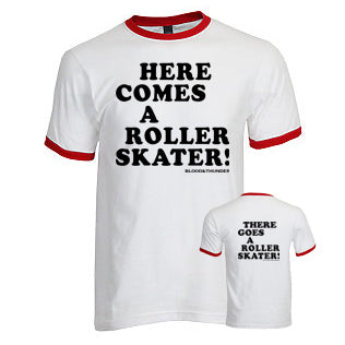 Here Comes a Roller Skater White/Red Ringer T-Shirt (Wholesale)